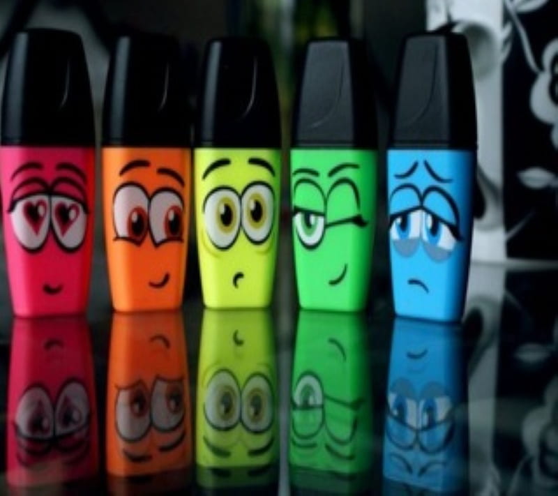 Smiley Highlighters, colourful, high lighters, pens, smilys, HD wallpaper