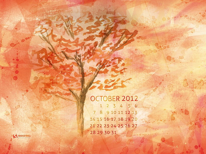 Watercolor Autumn-October 2012 calendar, HD wallpaper