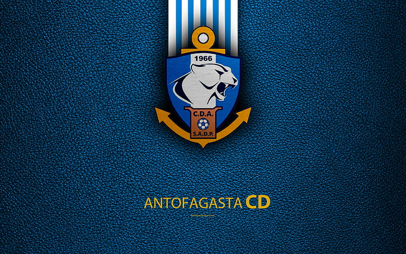 Antofagasta CD logo, leather texture, Chilean football club, Primera Division, white blue lines, Antofagasta, Chile, football, Antofagasta FC, HD wallpaper