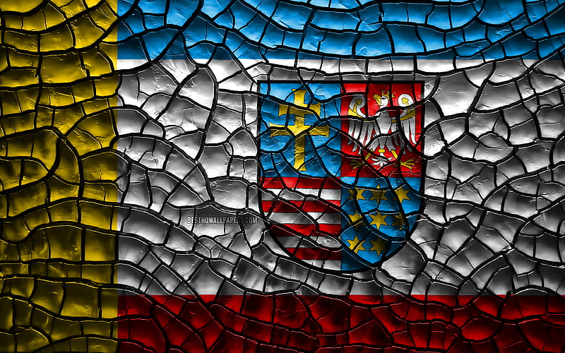 Flag of Awietokrzyskie polish voivodeships, cracked soil, Poland, Awietokrzyskie flag, 3D art, Awietokrzyskie, Voivodeships of Poland, administrative districts, Awietokrzyskie 3D flag, Europe, HD wallpaper