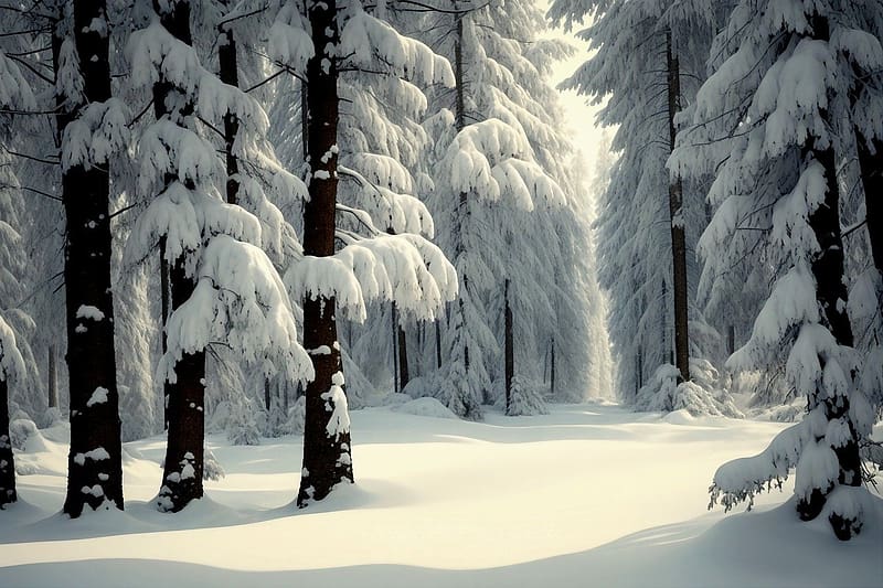 Winter beauty in the forest, ho, teli erdo, havas erdo, havas ut, tel, tajkep, havas taj, mely ho, fenyok, bekes, teli szinek, feher, HD wallpaper