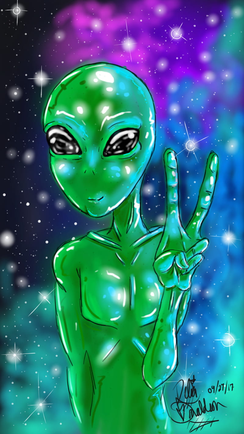 Galactic Peace, alien, digital artwork, extraterrestrials, galaxy, interstellar, space, HD phone wallpaper