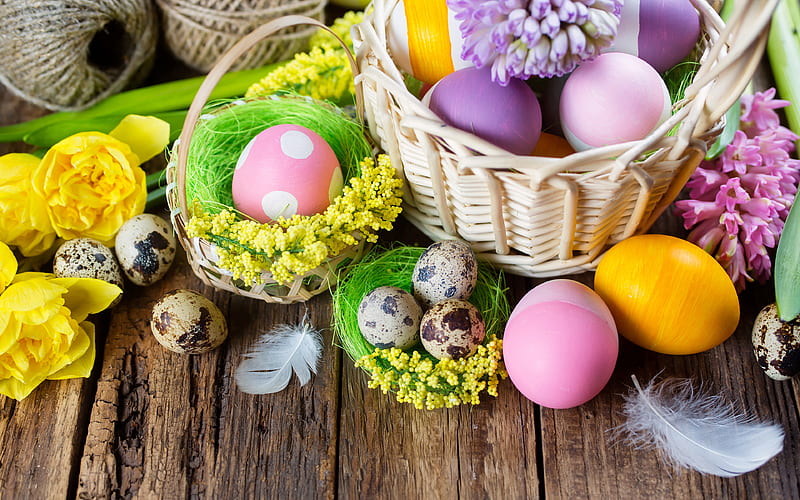 Easter eggs, basket, Happy Easter, easter decoration, Easter, HD wallpaper