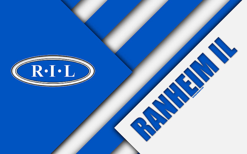 Ranheim IL logo, material design, Norwegian football club, emblem, blue white abstraction, Eliteserien, Ranheim, Norway, football, geometric background, Ranheim FC, HD wallpaper