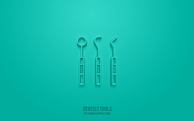 Dentist Tools 3d icon, green background, 3d symbols, Dentist Tools, creative 3d art, 3d icons, Dentist Tools sign, Dentistry 3d icons, HD wallpaper