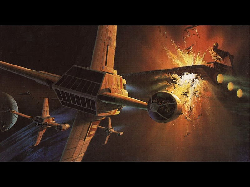 rebel attack, star destroyer, fire, death star, planet, explosion, a wings, HD wallpaper