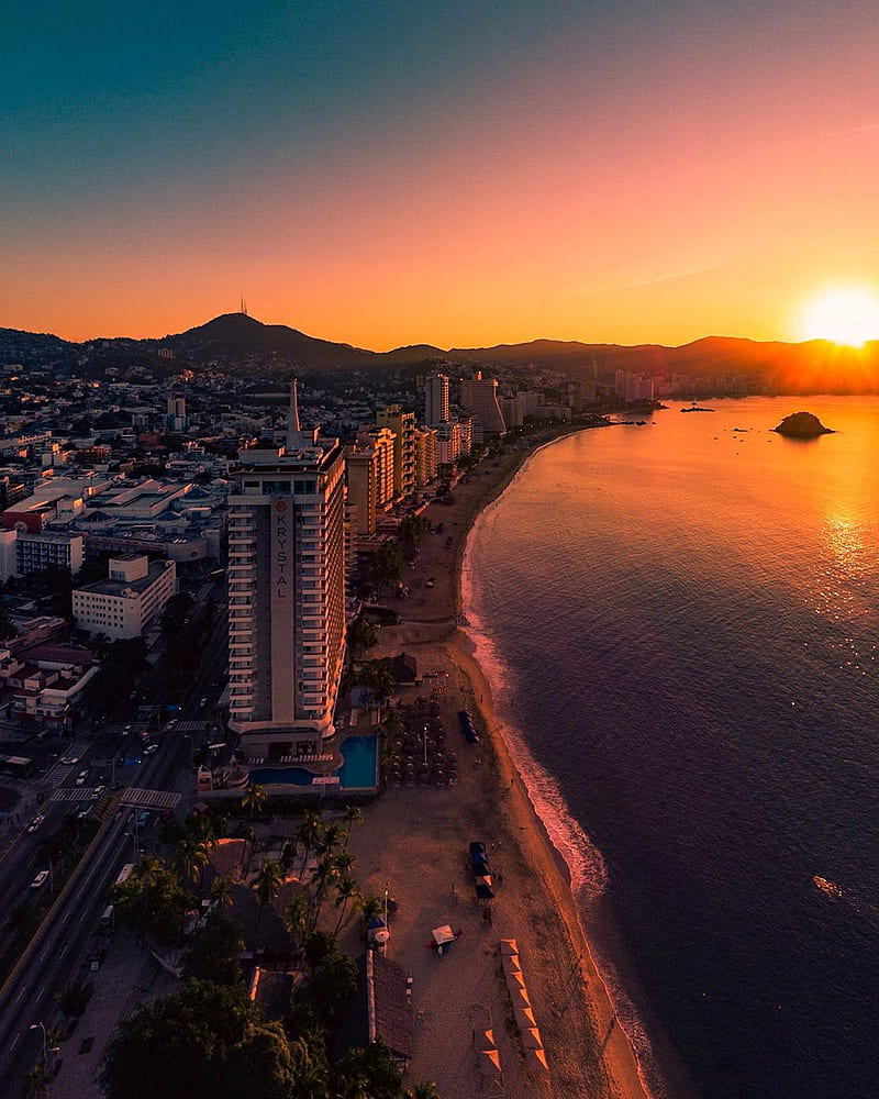 Bahia Acapulco, sunset, gro, HD phone wallpaper