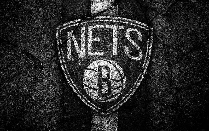Brooklyn Nets, NBA logo, black stone, basketball, Eastern Conference, asphalt texture, USA, creative, basketball club, Brooklyn Nets logo, HD wallpaper