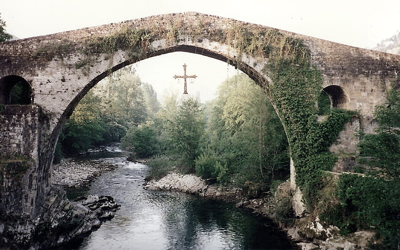 Roman bridge-Asturias, roman, bridge, asturias, spain, HD wallpaper