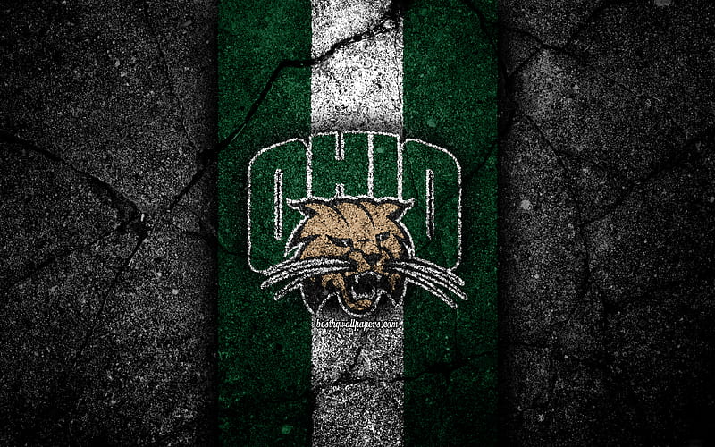 Ohio Bobcats american football team, NCAA, green white stone, USA, asphalt texture, american football, Ohio Bobcats logo, HD wallpaper