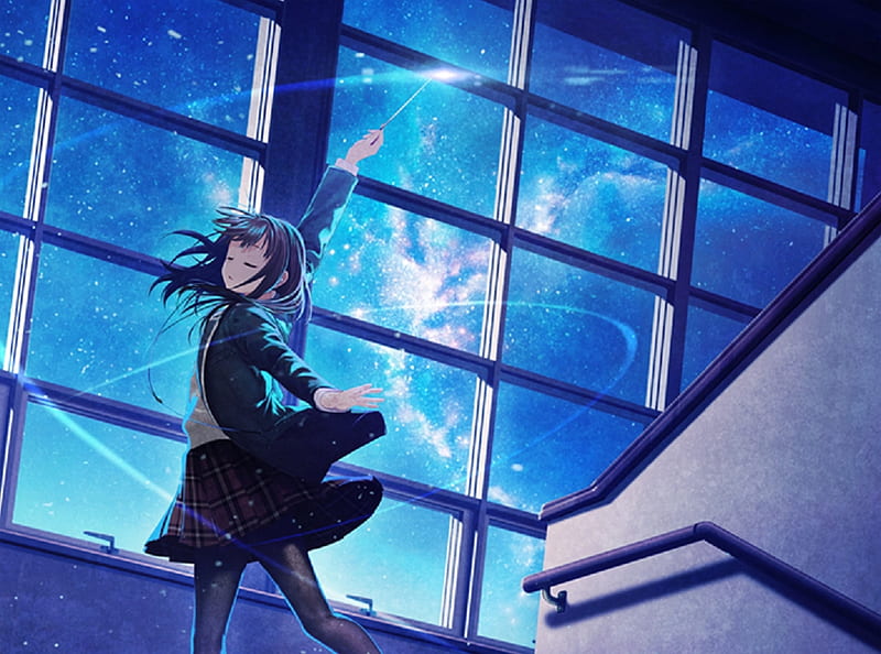 Stars & Dance, stars, music, sky, girl, anime, dance, anime girl, blue,  night, HD wallpaper | Peakpx