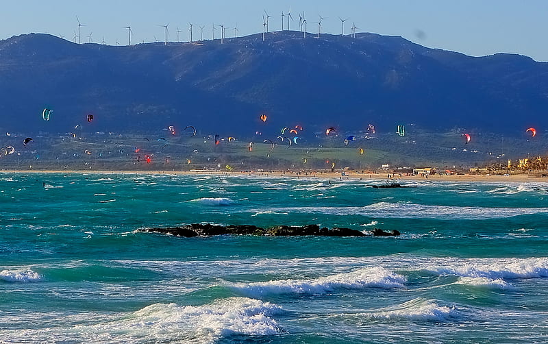 Kites, surf, sky, ocean, HD wallpaper