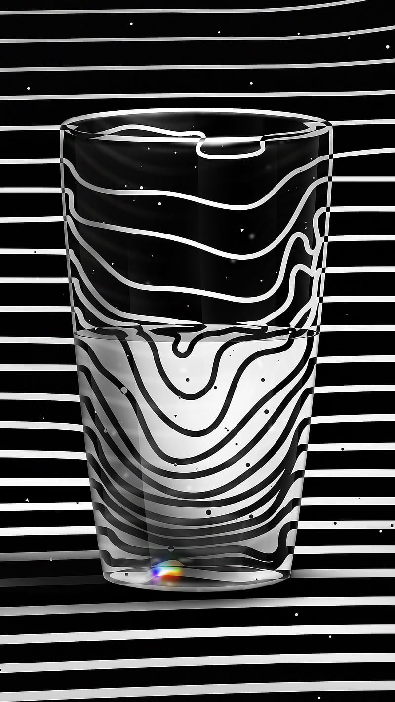 Glass, 3-d, Divin, Liquid, black-and-white, digital, effect, graphic-design, illusion, illusive, illustration, modern, monochrome, object, opart, optical, optical-art, optical-illusion, striped, visual, volume, HD phone wallpaper