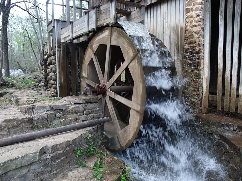 Grist Mill at Tannehill State Park, water, mills, wood, wheels, HD wallpaper