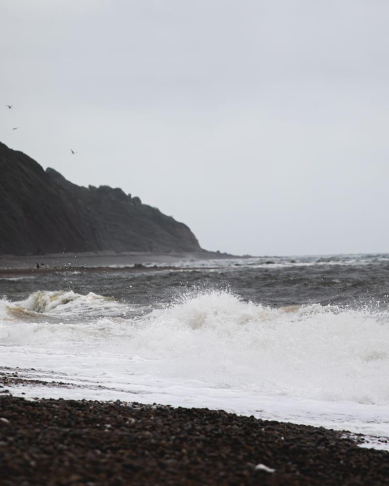 grayscale of waves breaking in beach, HD phone wallpaper