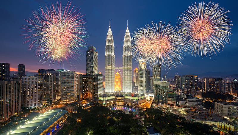 City, Colorful, Fireworks, Kuala Lumpur, Malaysia, HD wallpaper