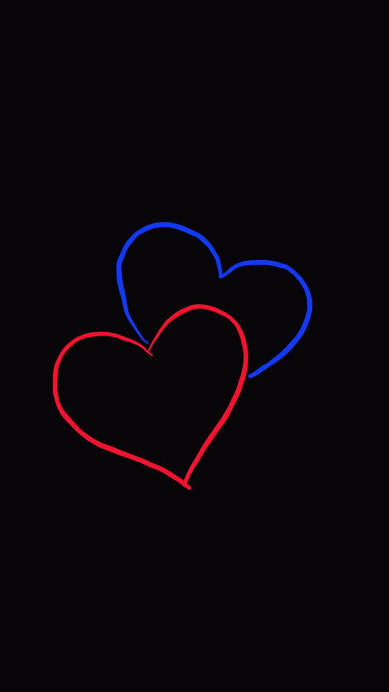 Red blue hearts, black, blue, drawing, heart, corazones, love ...