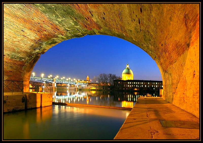 Canal-du-Midi-Tunnel-Bridge-at-Toulouse, bonito, tunnel-bridge, at-toulouse, canal-du-midi, HD wallpaper