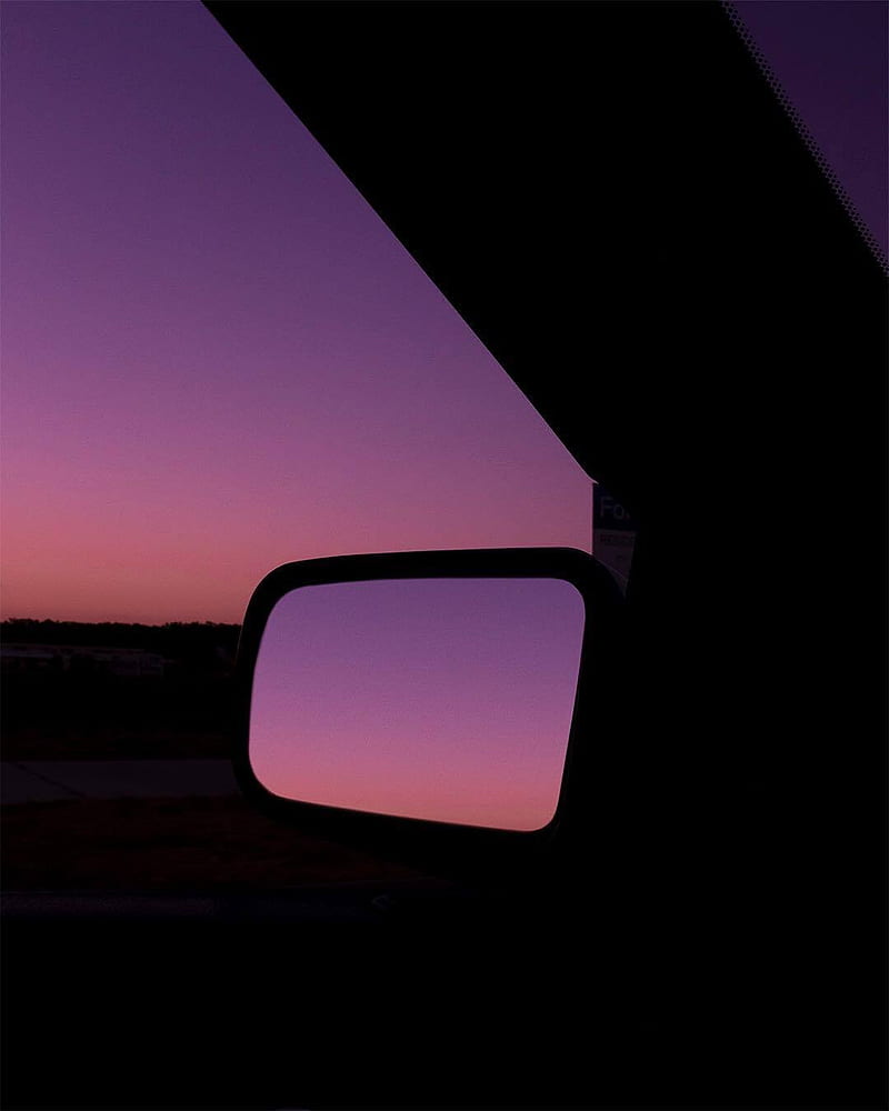 Beauty In Rearview, amoled, black, car, mirror, nature, oled, road, skyline, sunrise, sunset, HD phone wallpaper