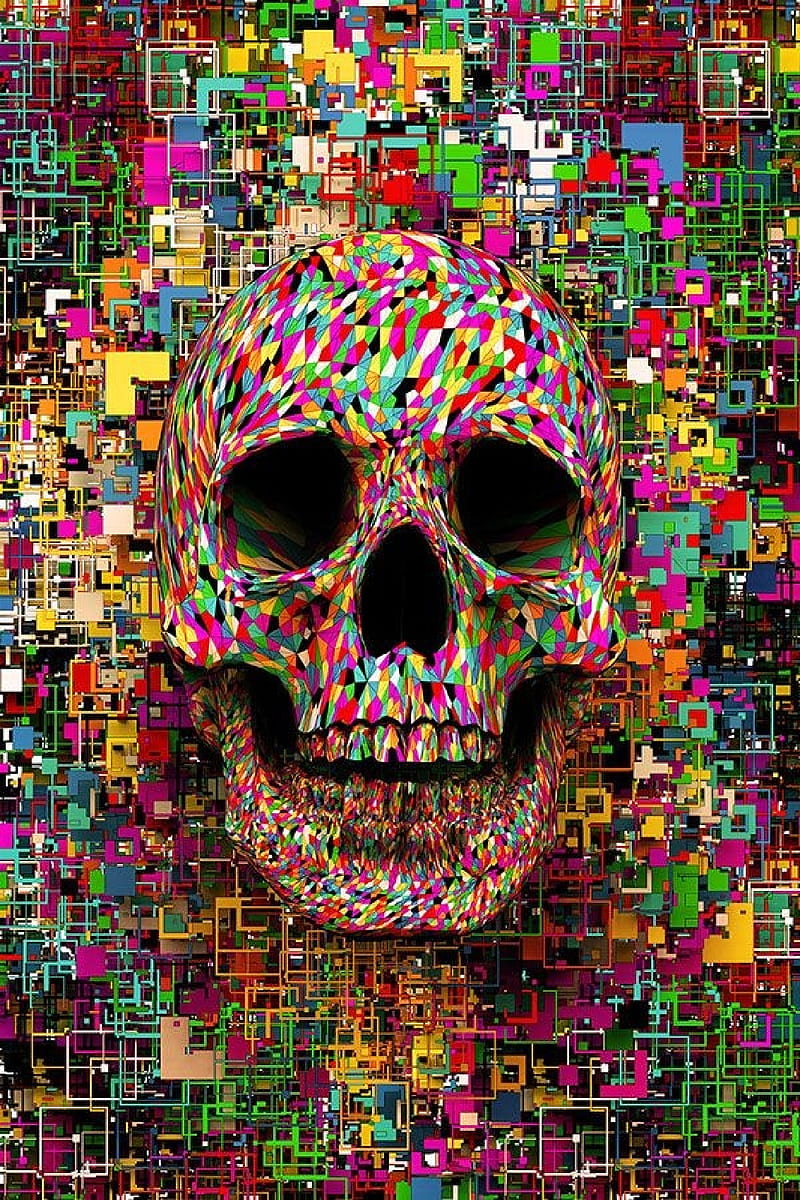 Colourfull Skull, fantasy, super, terror, HD phone wallpaper