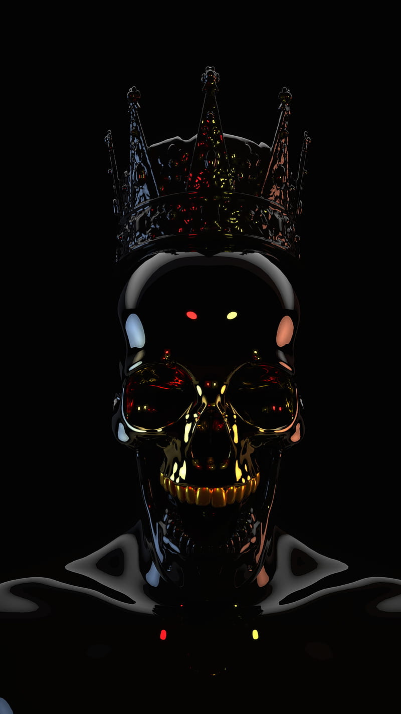 skull, black, dark, crown, 3d, HD phone wallpaper