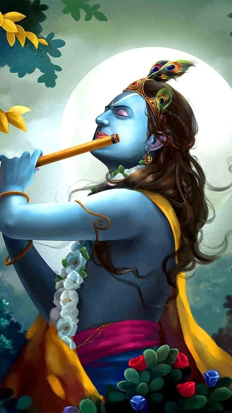 Shri Krishna, Playing Flute, sri krishna, lord, god, moon ...
