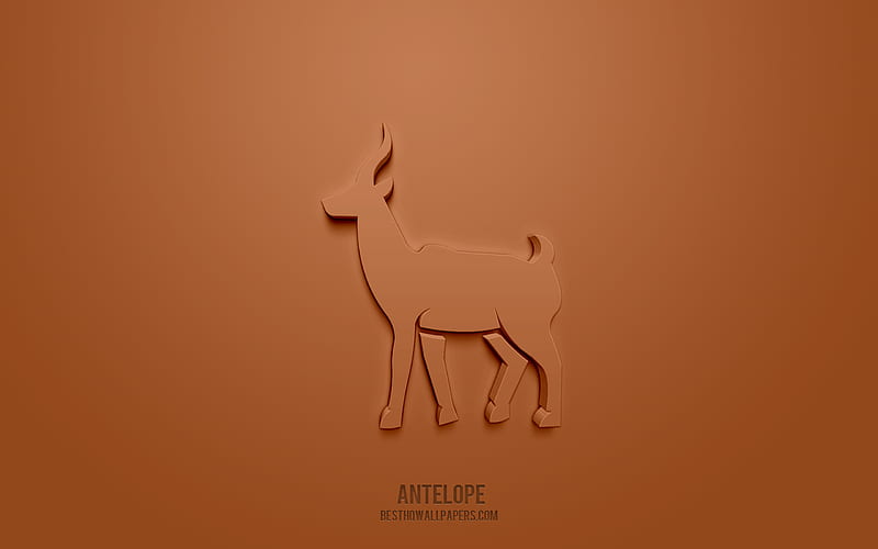 Antelope 3d icon, brown background, 3d symbols, Antelope, creative 3d art, 3d icons, Antelope sign, Animals 3d icons, HD wallpaper