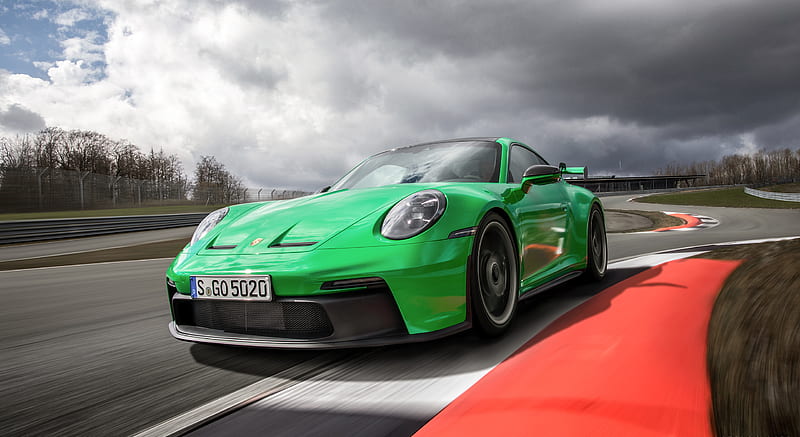2022 Porsche 911 GT3 (Color: Python Green) - Front Three-Quarter , car, HD wallpaper