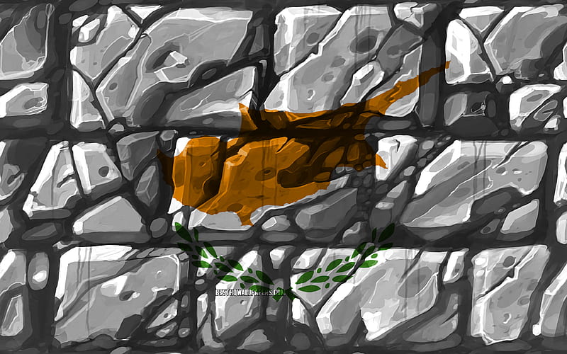 Cypriot flag, brickwall European countries, national symbols, Flag of Cyprus, creative, Cyprus, Europe, Cyprus 3D flag, HD wallpaper