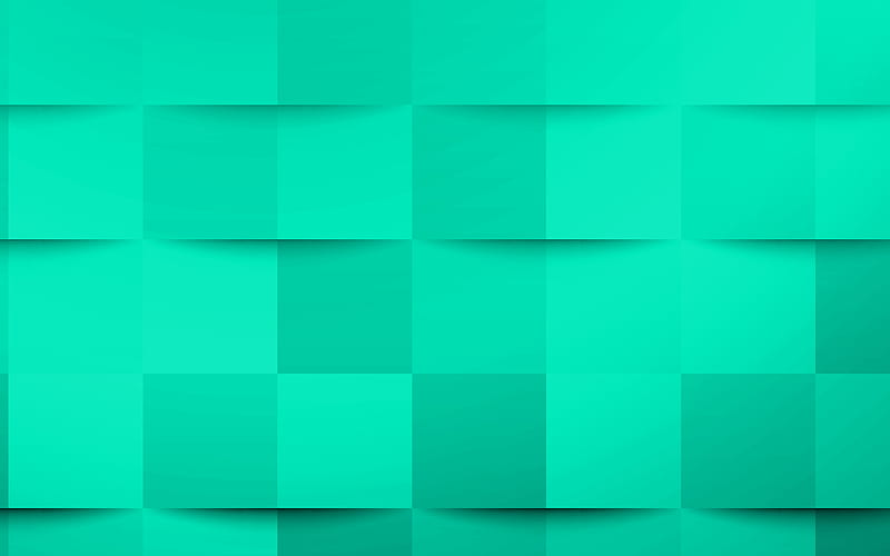 Turquoise 3d squares texture, Turquoise creative texture, Turquoise 3d abstraction, Turquoise 3d background, Turquoise mosaic texture, HD wallpaper