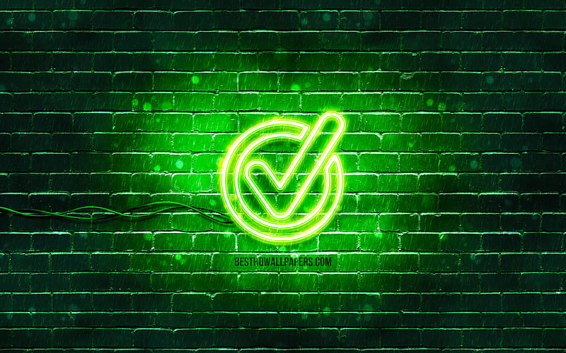 Checked neon icon green background, neon symbols, Checked, neon icons, Checked sign, computer signs, Checked icon, computer icons, HD wallpaper