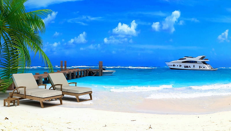 Miss the summer, beach, summer, yacht, sea, HD wallpaper