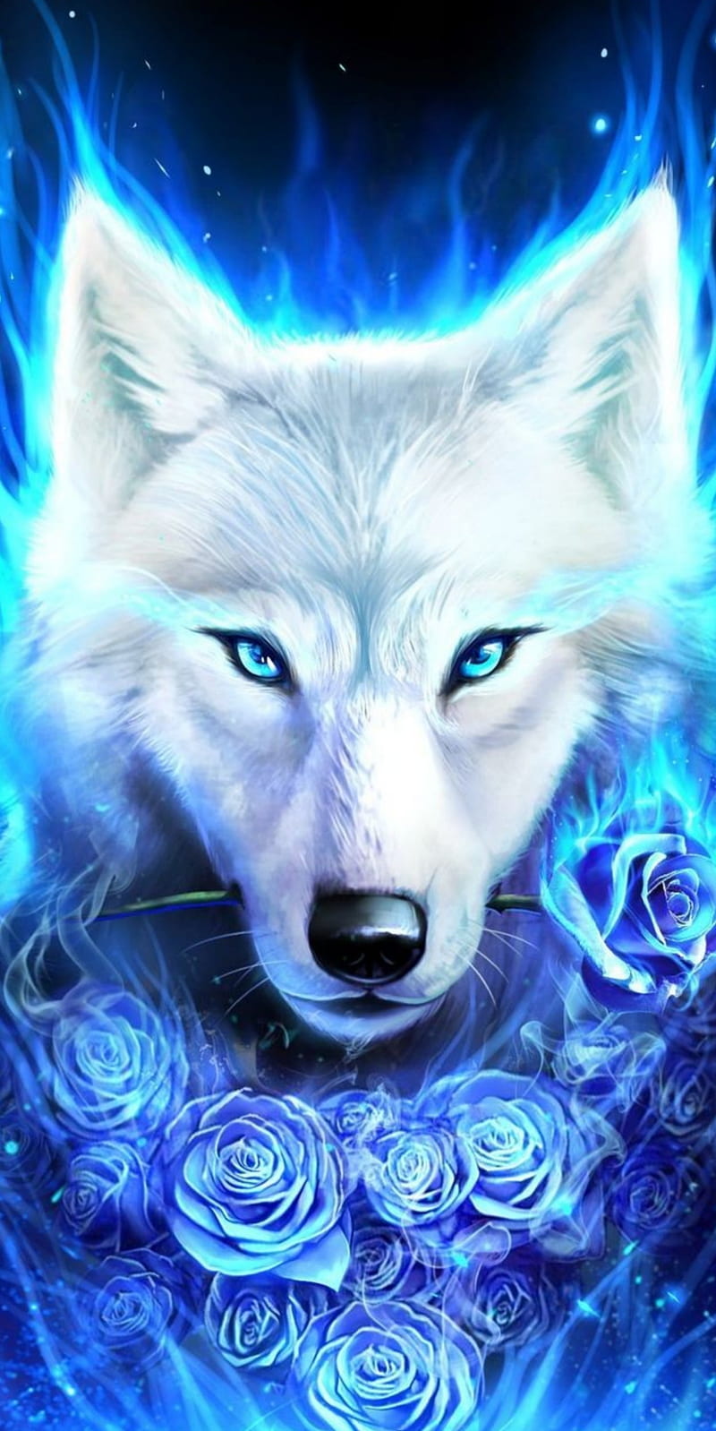 White Wolf in the Woods Digital Painting JPEG Wall Art Image