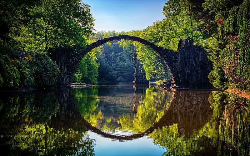 Devils Bridge german landmarks, beautiful nature, summer, Gablenz, Germany, Europe, german nature, HD wallpaper