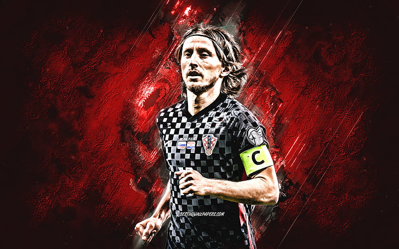 Luka Modric, Croatia national football team, Croatian footballer, red stone background, Croatia, football, HD wallpaper