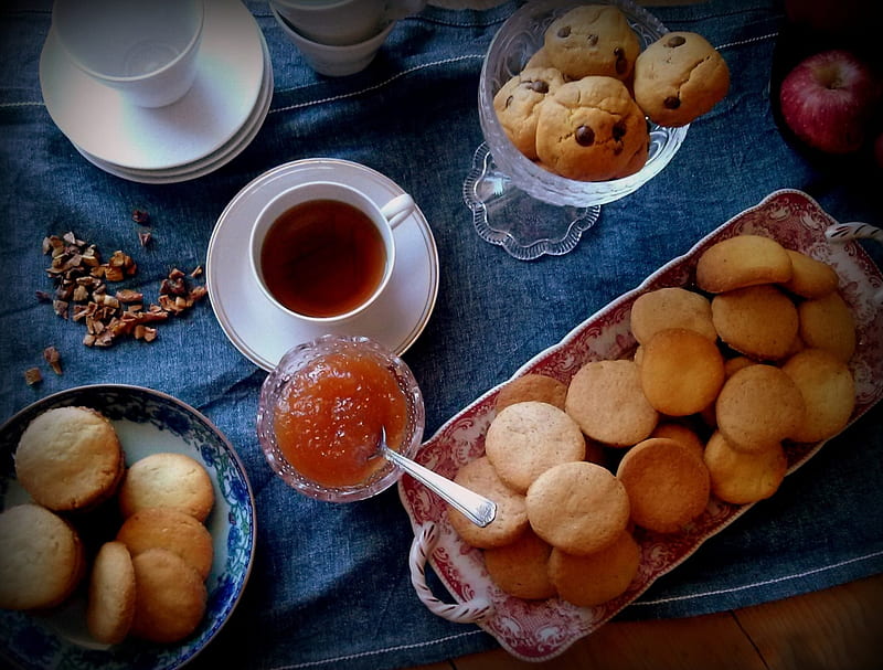 Tea time, sweets, drinks, hot, biscuits, tea, HD wallpaper