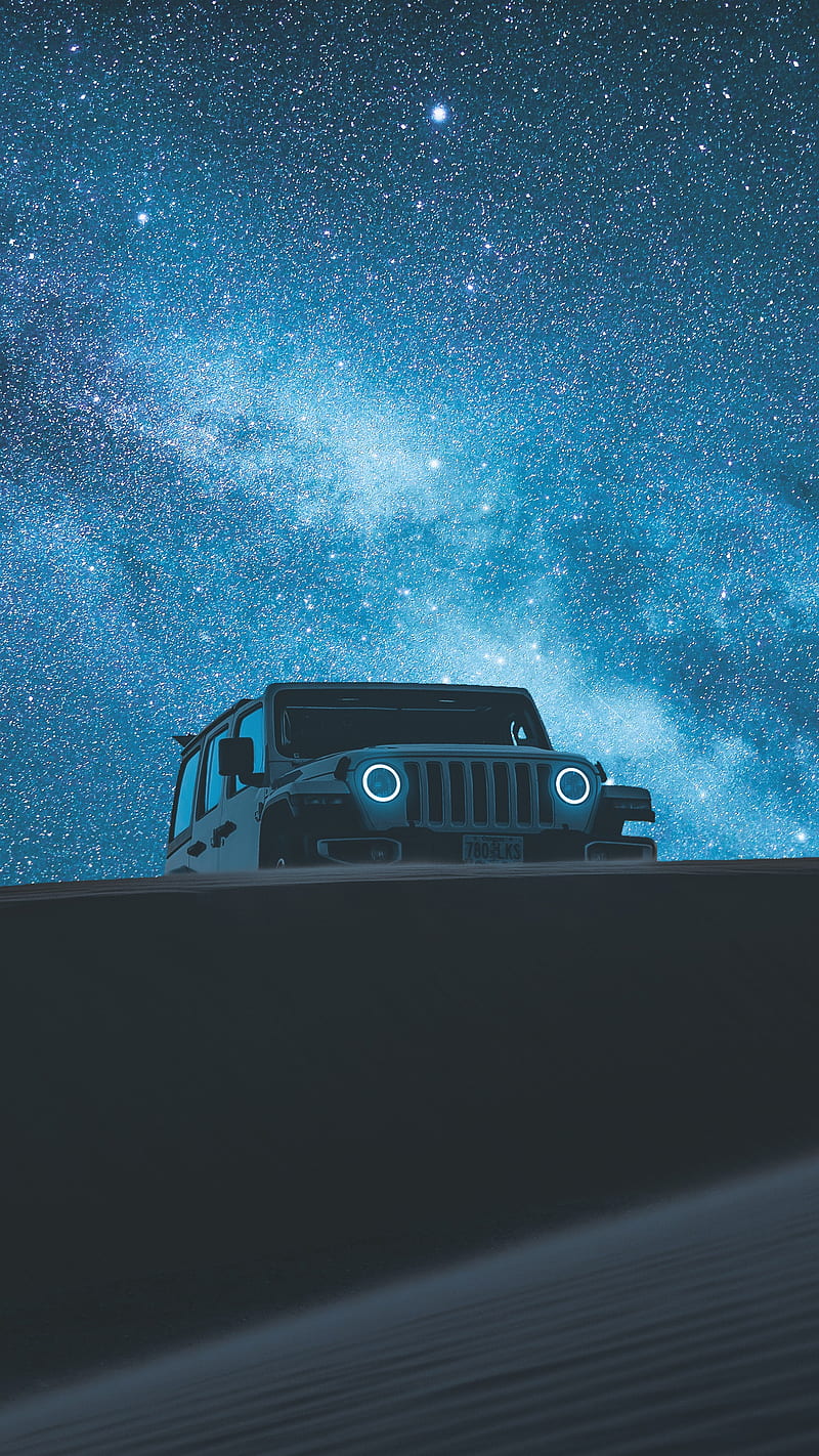 star gazing, car, desert, explore, galaxy, jeep, lover, night, space, starry, travel, HD phone wallpaper
