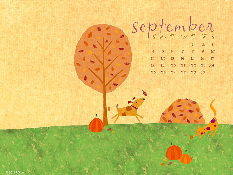 September 2011 Calendar 5, calendar, september, green, grass, flowers, yellow, 2011, trees, HD wallpaper