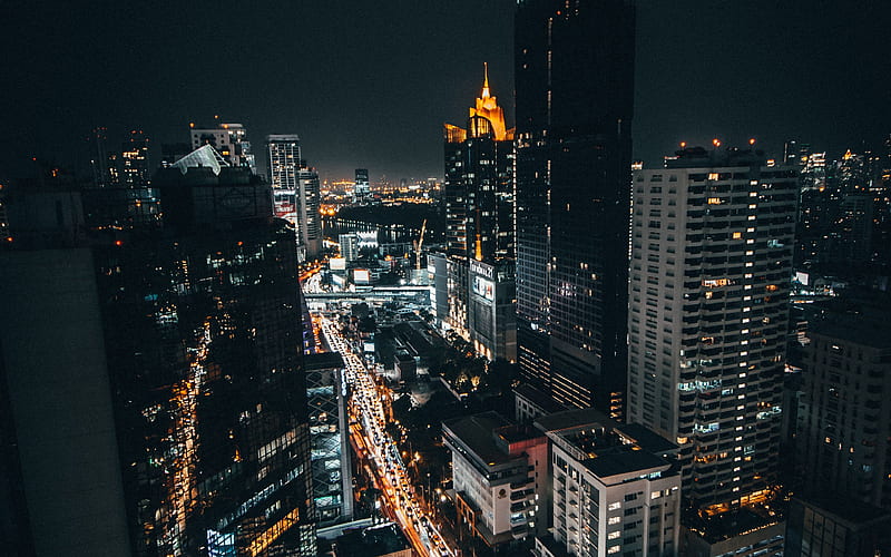 Bangkok, modern buildings, metropolis, nightscapes, Thailand, Asia, HD wallpaper