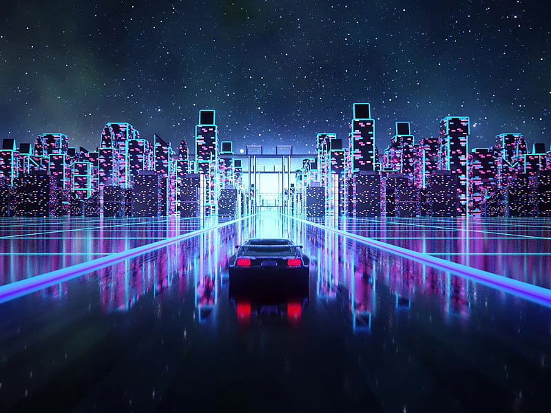 2k retro cyberpunk city wallpaper