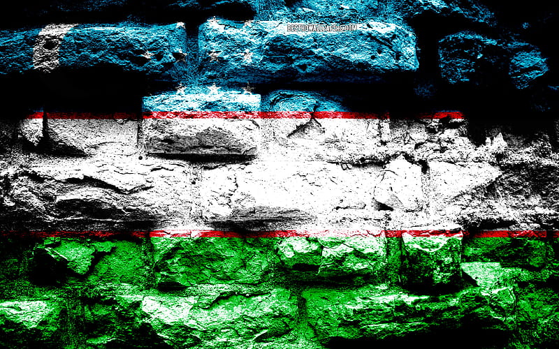 Empire of Uzbekistan, grunge brick texture, Flag of Uzbekistan, flag on brick wall, Uzbekistan, flags of Asian countries, HD wallpaper