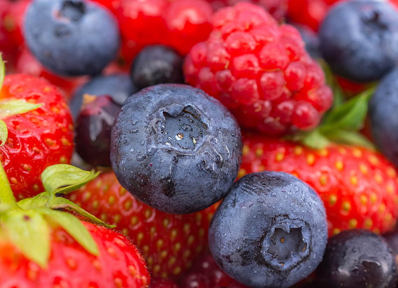 Food, Berry, Blueberry, Macro, Raspberry, Strawberry, HD wallpaper