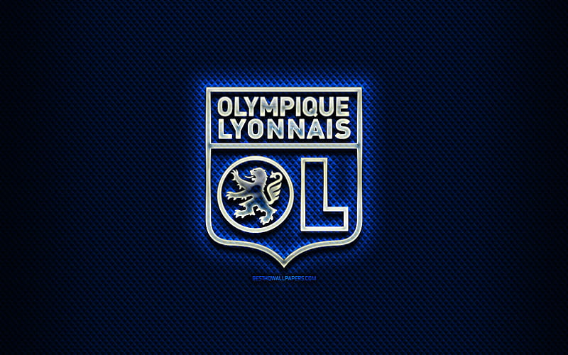 Olympique Lyonnais FC, glass logo, blue rhombic background, Ligue 1, soccer, french football club, Olympique Lyonnais logo, creative, OL, football, Olympique Lyonnais, France, HD wallpaper