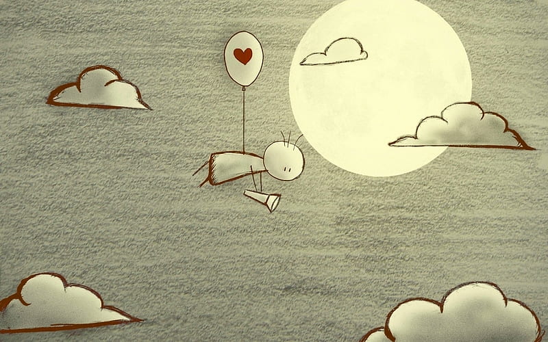 Searching for Love, sun, balloon, love, flying, clouds, sky, HD wallpaper