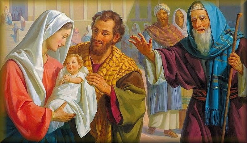Jesus child (presentacion en el templo), christ, family, jesus, joseph, gospel, virgin, mary, god, HD wallpaper