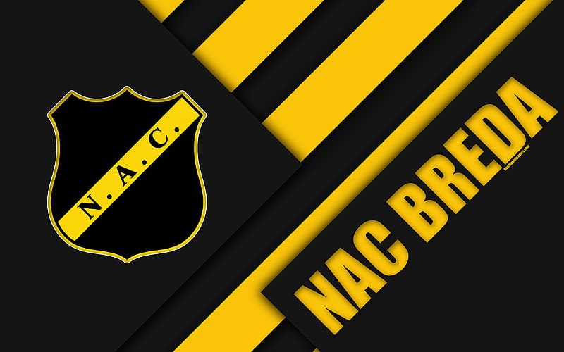NAC Breda, emblem material design, Dutch football club, black and yellow abstraction, Eredivisie, Breda, Netherlands, football, HD wallpaper
