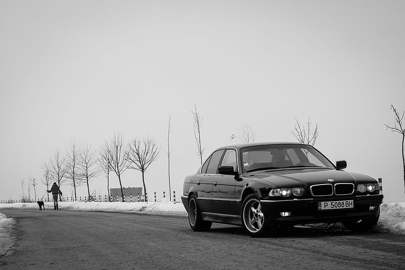BMW e38, 7er, blackbmw, bmwcar, carros, HD wallpaper