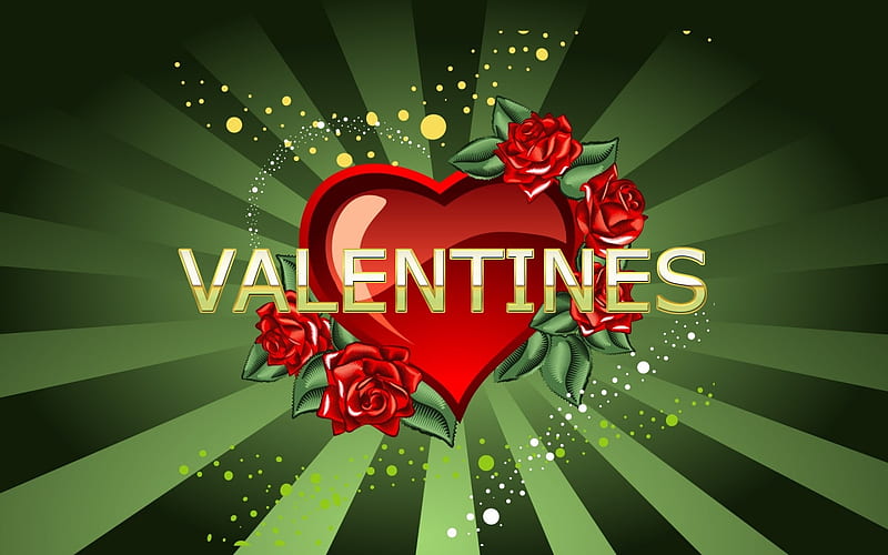 Valentines Roses, red, gold, green, flowers, nature, HD wallpaper
