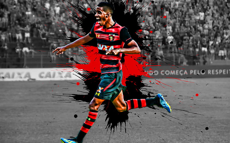 Gabriel Brazilian football player, Sport Club do Recife, striker, red-black paint splashes, creative art, Serie A, Brazil, football, grunge art, Gabriel Santana Pinto, Recife, HD wallpaper