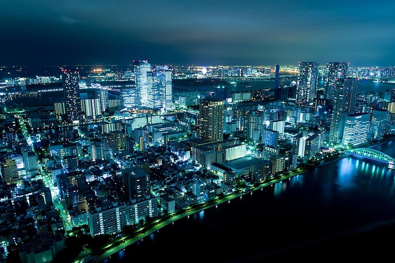 Cities, Night, City, Skyscraper, Light, Japan, Tokyo, Aerial, HD wallpaper